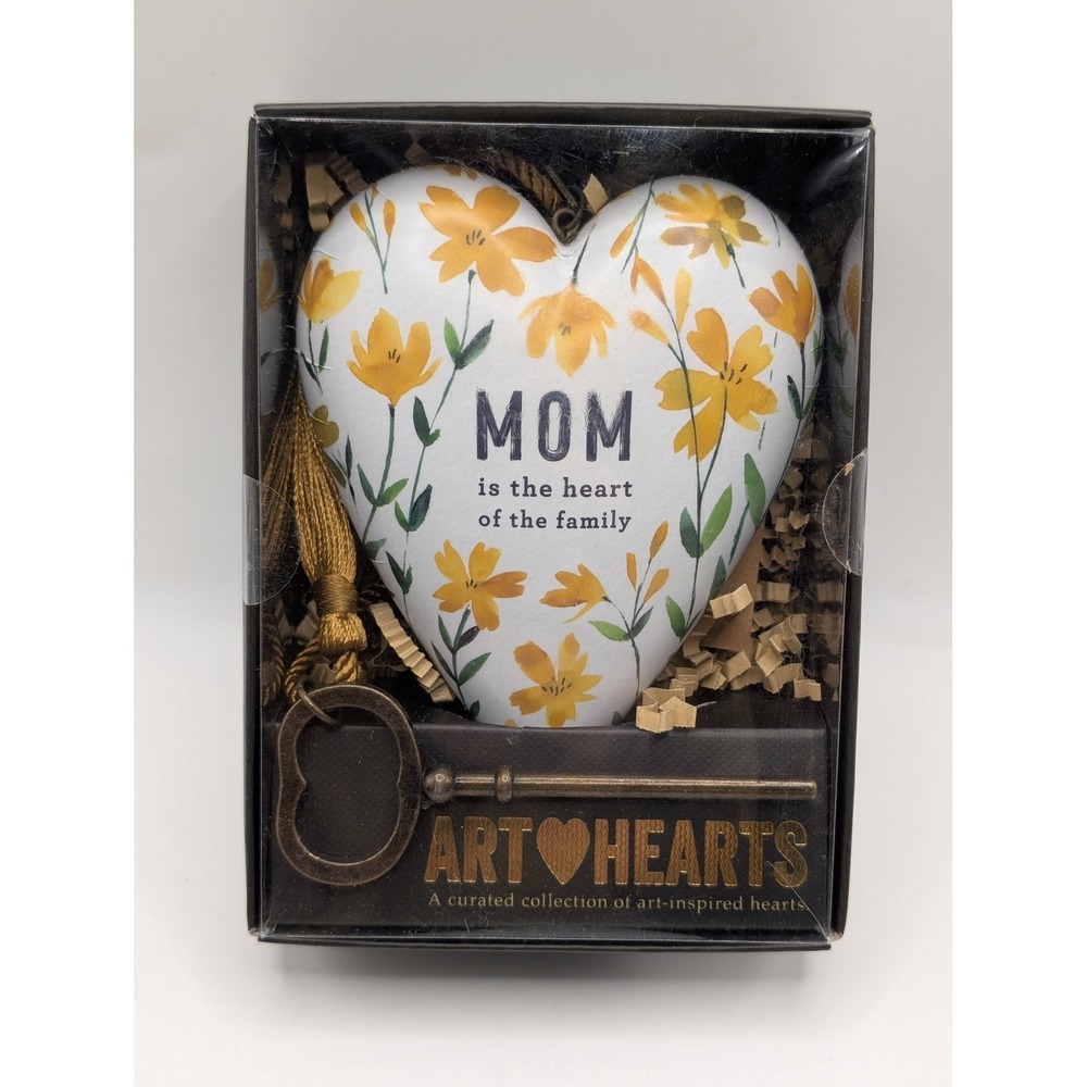 DEMDACO Art Hearts Mom Is The Heart Of The Family Floral Heart Keepsake with Key
